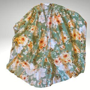 Emory Park Floral Kimono Tunic Sage Green Lightweight Layering Top